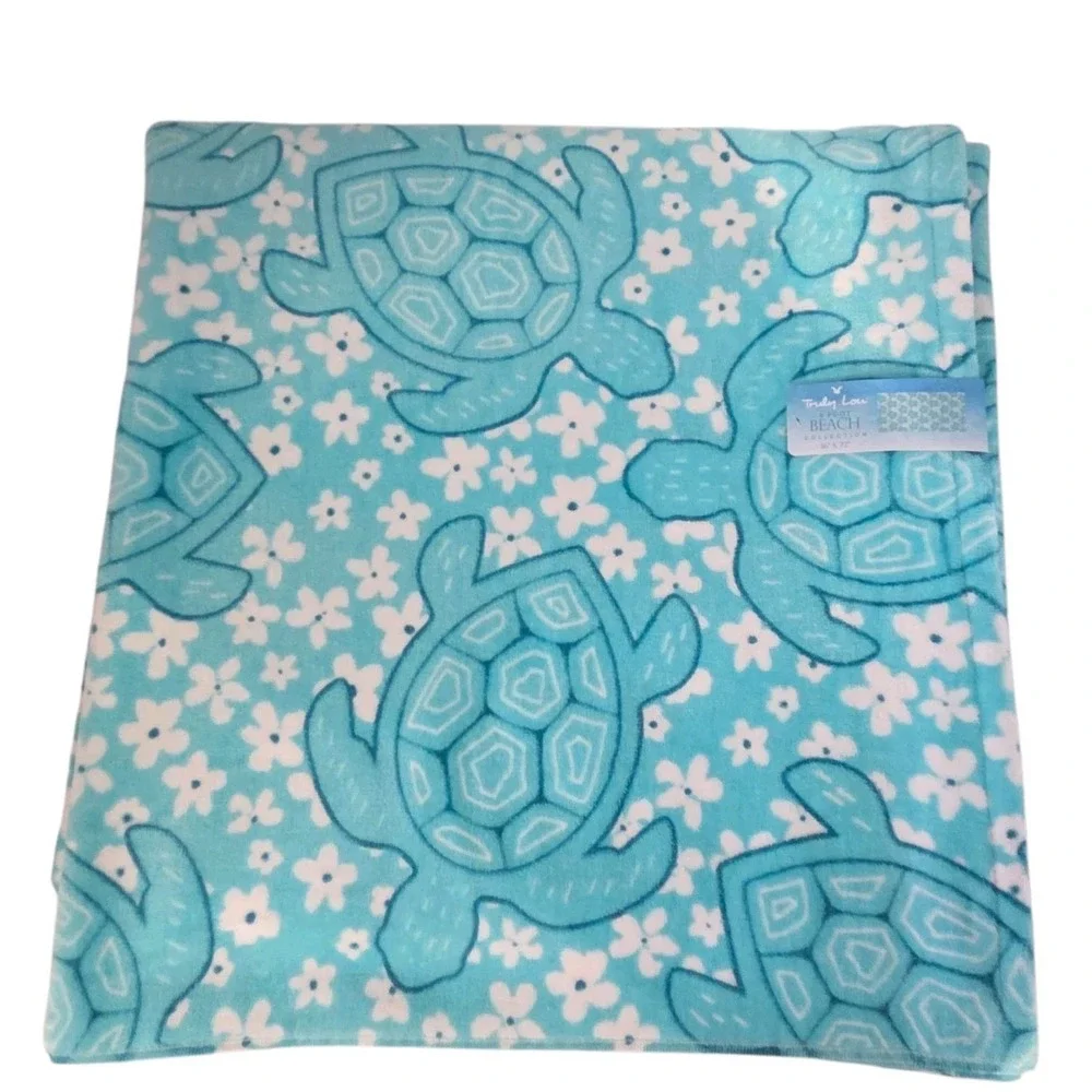 Truly Lou Oversize Beach Towel‎ Sea Turtle Aqua Cotton Absorbent 36x72 Pool Spa